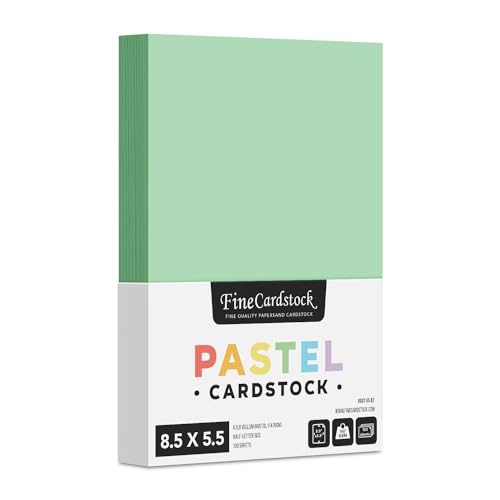 Half Letter Size, 8.5" x 5.5" Pastel Color Cardstock Paper for Arts and Crafts, Scrapbooking, Stationery Printing | Medium Weight 67lb Vellum Bristol (147gsm) Card Stock | 100 Sheets per Pack | Green - color: Green