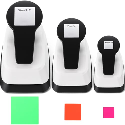 CHENGU 3 Pack Square Craft Hole Punch Corner to Corner 2, 1 and 5/8 Inch Punch Paper Punchers with 10 Pcs Sticker, Cutter Black for Card Making Scrapbook DIY Albums Photo Office Supplies - color: Black and White, style: Square