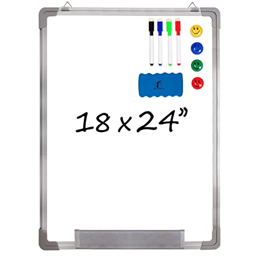 Whiteboard Set - Dry Erase Board 18 x 24 in with 1 Magnetic Dry Eraser, 4 Drywipe Markers and 4 Magnets - Small White Hanging Message Scoreboard for Home and Office (18x24 in) - size: 18x24" Portrait