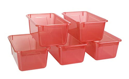 Storex Small Cubby Bin, 12.2 x 7.8 x 5.1 Inches, Candy Red, 5-Pack (62475U05C) - color: Tint Red, style: Bin Only
