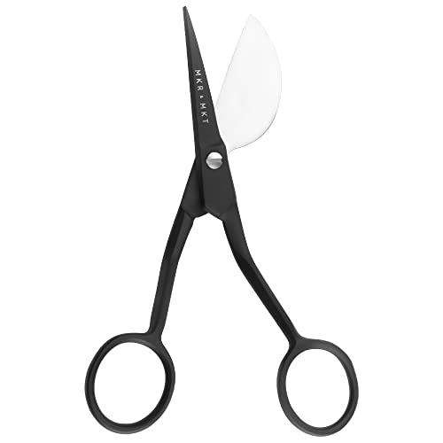 Applique Pelican Duckbill Blade 5.8 Inch - Double Bent Curved Offset Handle Scissors with Pouch Sleeve for Embroidery, Fabric, Thread, Knitting, Sewing, Arts & Craft (Black) - style: Black
