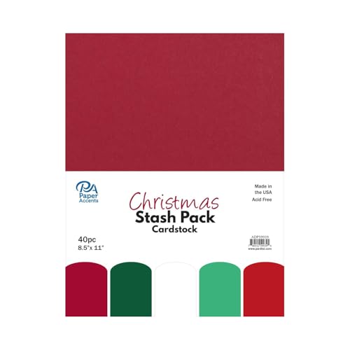 PA Paper Accents Stash Pack Cardstock Pack 8.5" x 11" Christmas, colored cardstock paper for card making, scrapbooking, printing, quilling and crafts, 65lb., 40 pieces - color: White
