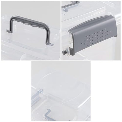 5 L Plastic Lidded Storage Bin, 6 Pack Clear Latch Container Box | with Handle - color: Gray handle