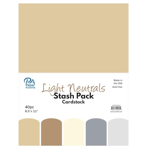 PA Paper Accents Stash Pack Cardstock Pack 8.5" x 11" Light Neutrals, colored cardstock paper for card making, scrapbooking, printing, quilling and crafts, 65lb., 40 pieces - color: Light Neutrals