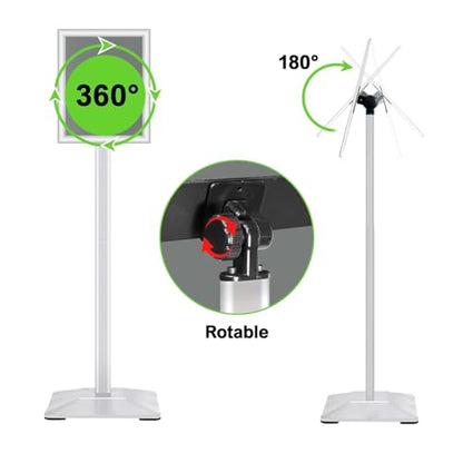 3Packs Heavy Duty Adjustable Pedestal Poster Sign Stand, 11x17 Aluminum Open Floor Standing Sign Holder for Vertical and Horizontal View Display, Silver