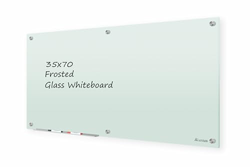 J&J worldwide Frosted Glass Whiteboard 70x35 Inch, Frameless Tempered Glass Dry Erase Board Wall Mounted Includes Markers, Eraser, Magnets, Mounting Kit for Office Home& School - color: Frosted, size: 70"W x 35"H