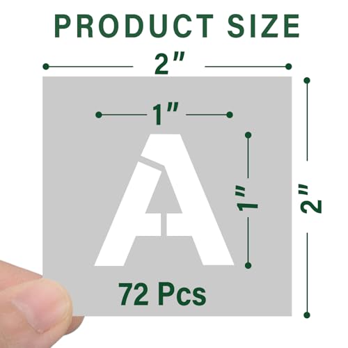 WISYOK 1 Inch 72 Pcs Letter Stencils and Numbers, Reusable Plastic Alphabet Art Craft Templates for Wood, Wall, Fabric, Rock, Signage,Cake,DIY - size: 1 Inch-72Pcs
