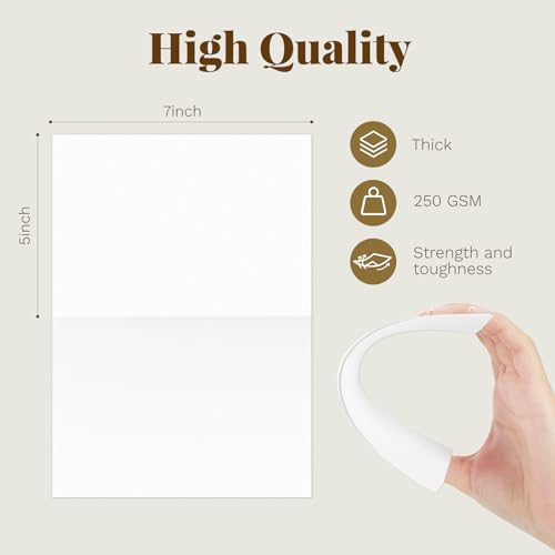 Goefun Blank Note Cards and Envelopes 5 x 7 Folded Cardstock and A7 Envelopes Self Seal 100 Pack for Invitations, Wedding, DIY Greeting Cards, Birthday - color: White, size: 5x7