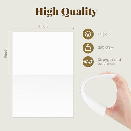 Goefun Blank Note Cards and Envelopes 5 x 7 Folded Cardstock and A7 Envelopes Self Seal 100 Pack for Invitations, Wedding, DIY Greeting Cards, Birthday - color: White, size: 5x7