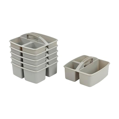 ECR4Kids 3-Compartment Small Plastic Caddy, Multipurpose Organization, Grey, 6-Pack - color: Grey