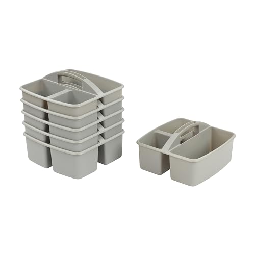ECR4Kids 3-Compartment Small Plastic Caddy, Multipurpose Organization, Grey, 6-Pack - color: Grey