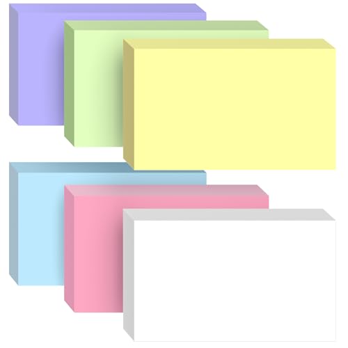 300 Count Colored Blank Index Cards, 3x5 Inch Color Coded Flash Cards - 6 Assorted Color Pads (White Pink Purple Blue Green Yellow), 50 Cards per Pad, Study Flashcards for School, Office - color: color & blank