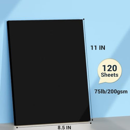 Cardstock Paper, Black Cardstock 8.5x11, 120 Sheets Card Stock, 200GSM Thick Printer Paper 8.5x11, Black Blank Card Stock Paper for Greeting Cards, DIY Cards, Wedding Invitation, Postcards - color: Black, size: 8.5x11 IN-120 Sheets