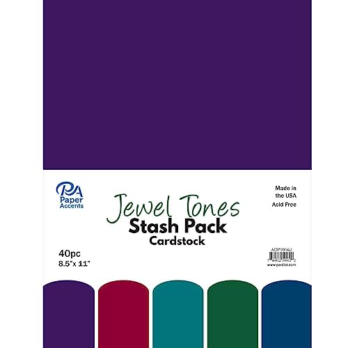 PA Paper Accents Stash Pack Cardstock Pack 8.5" x 11" Jewel Tones, colored cardstock paper for card making, scrapbooking, printing, quilling and crafts, 65lb., 40 pieces - color: Green,Purple