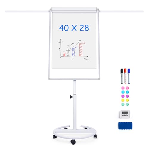 Maxtek Mobile Whiteboard 40 x 28 Inches, Magnetic Dry-Erase Flipchart Easel Stand with Height Adjustment, 2 Extendable Side Arms and 25-Sheet Paper Pad for Office, School, Home - color: Silver, size: 28"W x 40"H