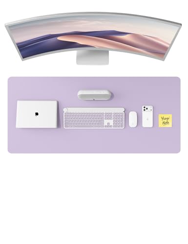 YSAGi Leather Desk Pad Protector, Office Desk Mat, Large Mouse Pad, Non-Slip PU Leather Desk Blotter, Laptop Desk Pad, Waterproof Desk Writing Pad for Office and Home (Light Purple, 47" x 17") - color: Light Purple, size: 47" x 17"