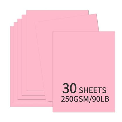 30 Sheets Pink Cardstock 8.5'' x 11'', 250gsm/90lb Heavyweight Cover Cardstock Paper, Thick and Smooth Card Stock Perfect for Invitations, Menus, DIY Cards, Arts and Crafts - color: Pink