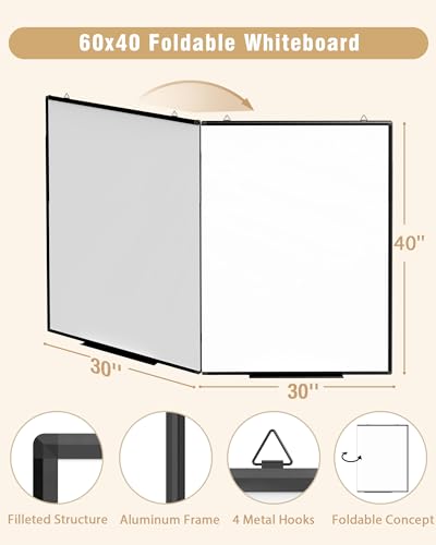 60"X 40" Large Magnetic Dry Erase Whiteboard, Wall Hanging Board with 8 Pens & 4 Dry Erasers & 30 Magnets, Sliver Aluminum Frame Black - color: Black, size: 60"W x 40"H