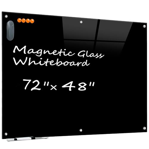 KIZZBY Magnetic Glass Dry Erase Board - Large Black Whiteboard for Wall 72"x48" Frameless Black Board for Office, Home & School - color: 72"x48" Black