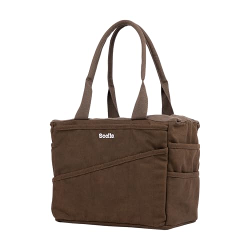 Soolla Studio Bag: Art Supply Storage Organizer & Pottery Tool Bag, Washable Tote, Yarn Bag, Crochet, 30 Pockets, 15+ Colors - color: Coffee Bean