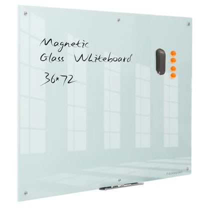 Notepad Glass Whiteboard 36 * 72Inches Magnetic Wall Mounted Frameless Glass White Board for Office, Home & School - color: White, size: 36"W x 72"H