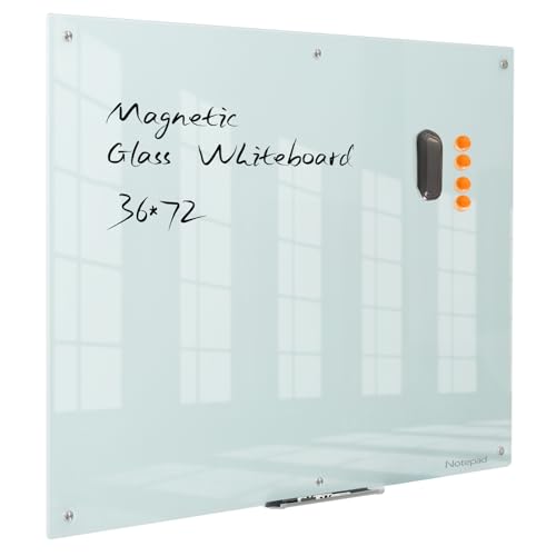 Notepad Glass Whiteboard 36 * 72Inches Magnetic Wall Mounted Frameless Glass White Board for Office, Home & School - color: White, size: 36"W x 72"H