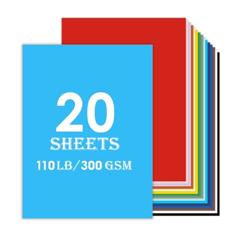 110lb Colored Cardstock, 20sheets 8.5 x 11 Heavy Weight Card Stock, 20 Assorted Colors 300GSM Card Stock Printer Paper Scrapbooking Supplies for Diy Crafts Cricut Card Making (Multicolor) - color: colored