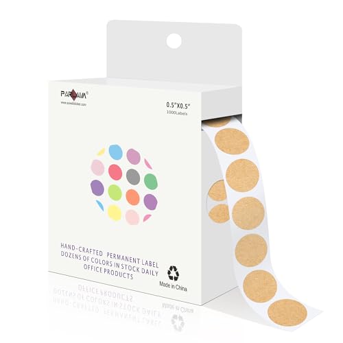 PARLAIM 1/2 Round Permanent Adhesive Color-Code Dot Stickers, 1000 Stickers Roll Dot Labels Dispenser Box Green Circle Labels Kraft - color: Kraft, size: 1 Roll-1000 Pack