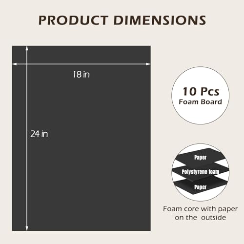 Golden State Art, Pack of 10, 3/16" Thick, 18x24 Black Foam Boards (18x24, Black) - color: Black, size: 18x24