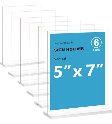 newnewshow 5x7 Acrylic Sign Holder 6 Pack, Double-Sided Display Stand, Plastic Card Holder for Business, Office, Party - size: 6 pack
