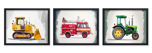 Poster Master 3-Piece Kid's Toy Trucks Print - Vehicle Poster - Watercolor Illustration Art - Gift for Men & Boys - Decor for Playroom, Nursery or Kid's Room - 8x10 UNFRAMED Wall Art - color: Style-15, size: 8"L x 10"W