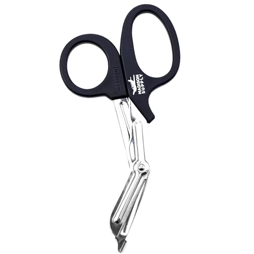 Madison Supply Medical Scissors, EMT and Trauma Shears - 7.5 Inch Premium Quality Stainless Steel Bandage Scissors - Fluoride-Coated with Non-Stick Blades - 1 Pack (Black/Stainless) - color: Black Handle/Stainless Blades, size: 1-Pack