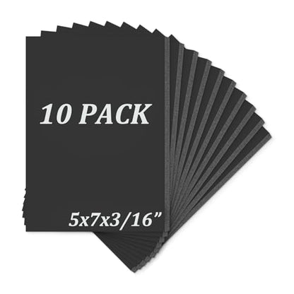 Mat Board Center, Pack of 10 Acid-Free Foam Boards, 5x7 inch Black Foam Boards, 3/16" Thick - color: Black, size: 5x7