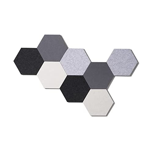 LAJAR 8 Pcs Self Adhesive Felt Bulletin Board Tiles (Large), Hexagon Color Felt Pin Board Wall Tiles for Photos, Pictures, Memos (Gray Large) - color: Gray