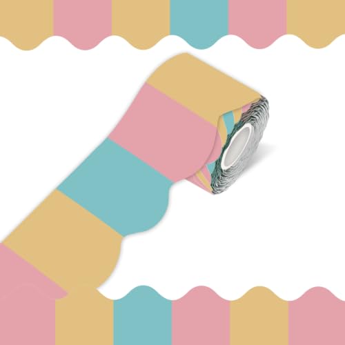 70Ft Bulletin Board Border- Morandi Color Scalloped Rolled Border Trim Board Border, Wavy Line Decorative Roll for Classroom, School, Office, Home - color: Multicolor