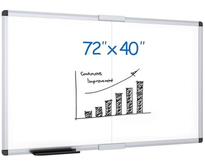 VIZ-PRO Magnetic Dry Erase Board, 72 X 40 Inches, Foldable Wall-Mounted Whiteboard with Silver Aluminum Frame & Marker Tray for School Office and Home - size: 72"W x 40"H