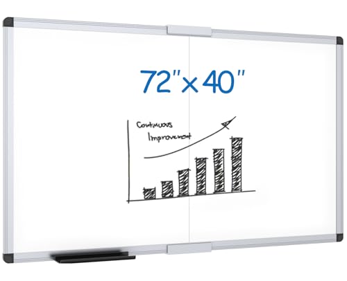 VIZ-PRO Magnetic Dry Erase Board, 72 X 40 Inches, Foldable Wall-Mounted Whiteboard with Silver Aluminum Frame & Marker Tray for School Office and Home - size: 72"W x 40"H