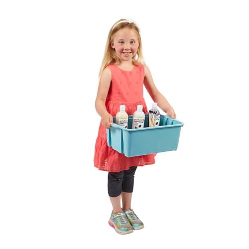 Really Good Stuff Stacking Bins, 14" x 10" x 5 .75" - 6 Pack, Water, Stackable Storage Plastic Bins for Classroom Organization, Home Storage, Office & Hospital Supplies