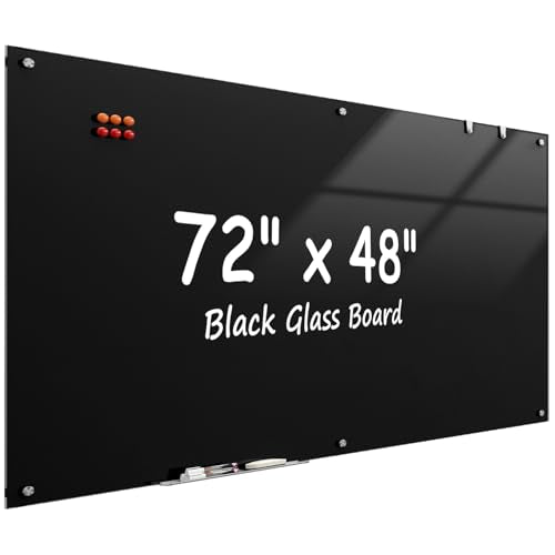 MaxGear 72" x 48" Glass Whiteboard Wall Mounted for Office Home Classroom | Magnetic Glass Dry Erase Board, Tempered Glass, Steel Backed, Non-Porous Surface, Frameless Design, Hardware Included - color: Black, size: 72"W x 48"H