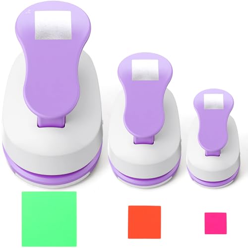 CHENGU 3 Pack Square Craft Hole Punch Corner to Corner 2, 1 and 5/8 Inch Punch Paper Punchers with 10 Pcs Sticker, Cutter Purple for Card Making Scrapbook DIY Albums Photo Office Supplies - color: Purple, style: Square