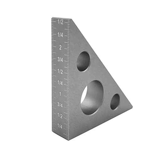 Right Angle Ruler, 45 n 90 Degree Small Aluminum Alloy Triangle Ruler with Both Imperial and Metric Scales Machinist Carpenter's Square Measuring Tool for DIY Woodworking Workshop Table and Miter Saw - color: Silver