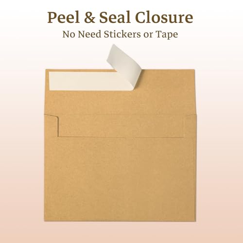 Goefun Brown Kraft Blank Cards and Envelopes 5x7, A7 Envelopes Self Seal with Folded Brown Cardstock 5x7 100 Pack for Invitations, Wedding, Birthday, DIY Greeting Cards & All Occasions - color: Brown, size: 5x7