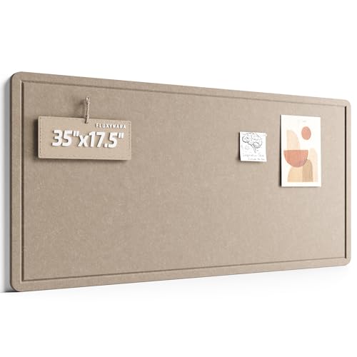 Fluxynara Bulletin Board, 35" x 17.5" Cork Board Alternative with 12 Safe Removable Adhesive Tabs, Foldable Felt Pin Board for Home Office, Classroom, Bedroom,Entryway for Walls—Taupe - color: Taupe, size: Small-35" x 17.5"