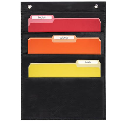 Essex Wares - 3 Pocket File Pocket Chart, Black, 14" Wide x 19.5" Tall - Versatile Wall Hanging File Folder Organizer for Classroom, Office, Home, and More - Wall Folder Organizer - 3 Pockets - size: 3 Pocket