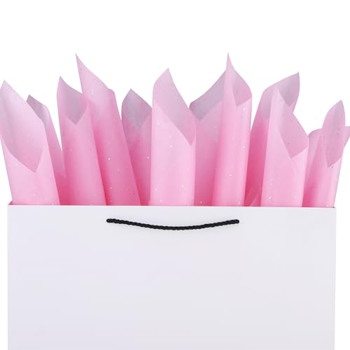 36 Sheets Glitter Pink Tissue Paper for Gift Bags – 20 x 20 inch Sparkling Wrapping Tissue for Crafts & Party Packaging - color: Pink