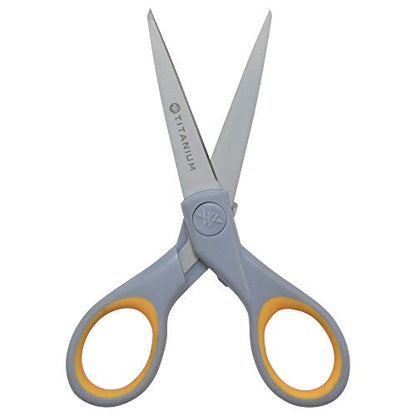 Westcott ‎13824 7” & 5” Pointed Titanium-Bonded Crafting Scissors with Soft Handles, Gray/Yellow (2 Pack) - style: Multiple (2 pack)
