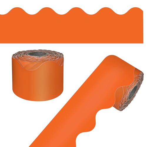 Carson Dellosa Education 65Ft of Orange Bulletin Board Borders, 1 Roll of Scalloped Trim for Rolling Whiteboard, Cork and Posterboard, Halloween, Party Decorations, and Classroom Decor - color: Orange, style: Scalloped