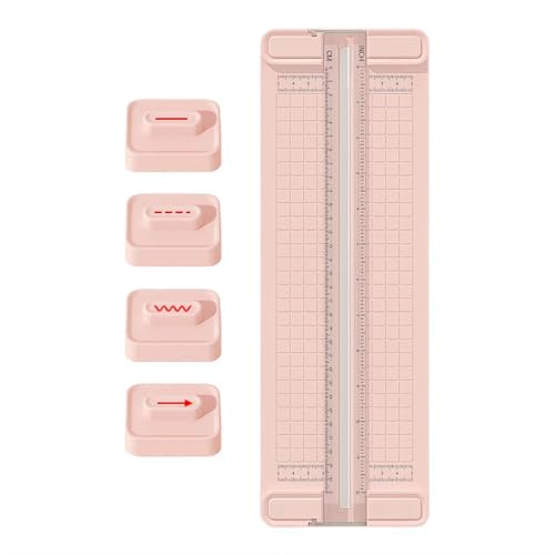 4-in-1 Bidirectional Paper Cutter, Portable Paper Photo Trimmer with Straight Wave Perforated Creasing Blades, Multi-Function Scrapbooking Tool for Craft Paper, DIY Craft Projects (Pink) - color: Pink