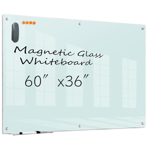 KIZZBY Glass Dry Erase Board - Magnetic Whiteboard, 60"X36" Frameless White Board Clear Glass Boards with Super Strong Magnets, Wall Mounted for Office, Classroom and Home - color: 60"×36" White