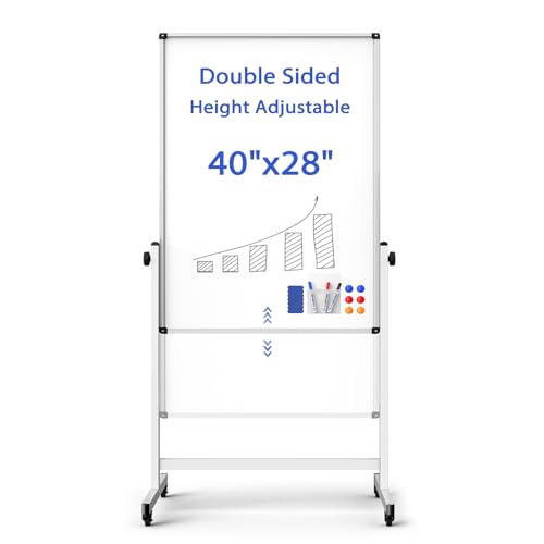Rolling Whiteboard on Wheels, Double-Sided Magnetic Dry Erase Board with Stand, Mobile White Board for Office, Classroom, Home (28" x 40") - color: White, size: 28"W x 40"H